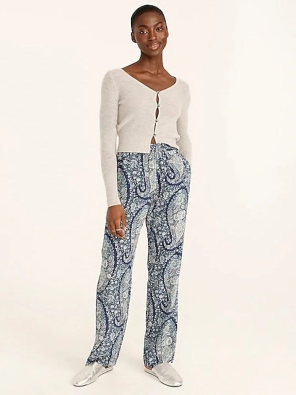 J.Crew Pull-on silk pant in oversized paisley-OPULENT PAISLEY NAVY ANT-NWT